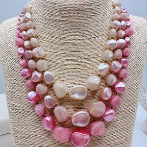 Vintage Elegant Hong Kong Pink and Cream Sugar Beaded Necklace
